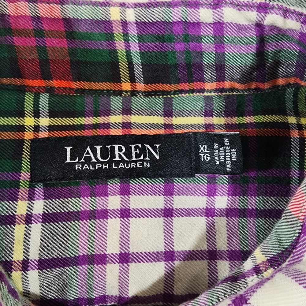 Lauren Ralph Lauren Black Label XL Plaid Button Down Multi Color 100% Cotton Top - Picture 4 of 10